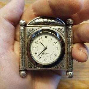 Brighton Desert Passage Desk Clock Square Silver tone Scrollwork